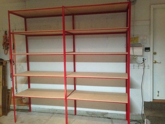 Painted metal shelves for the garage